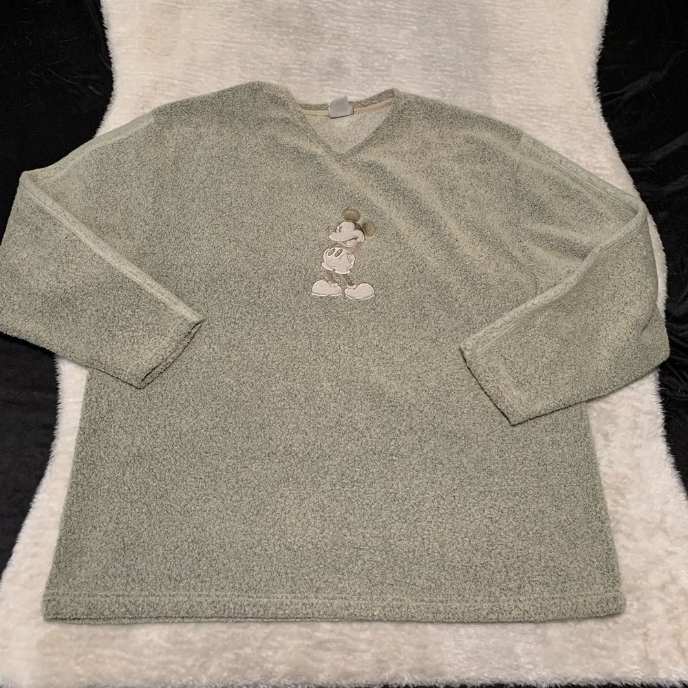 Disney Store Nicky Mouse Womens Green Fleece Pullover Sweater Size XL Long Sleev